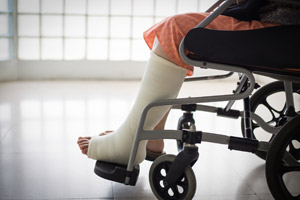 Injured person in wheelchair